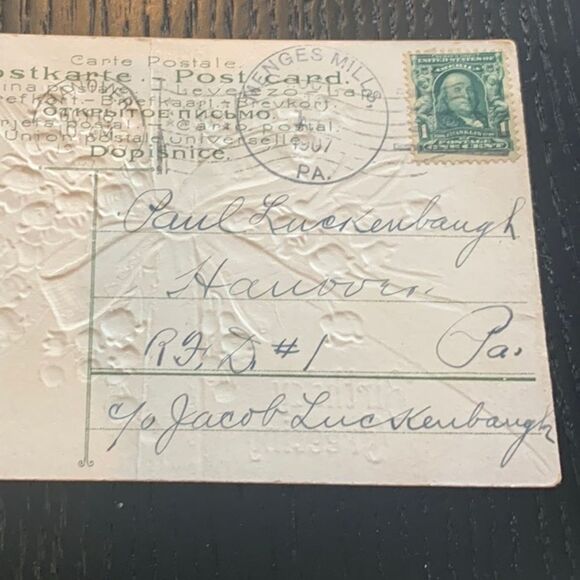 1900s Vintage Birthday Greeting Postcard Framed Victorian Era Card, Wood Frame - Picture 4 of 7